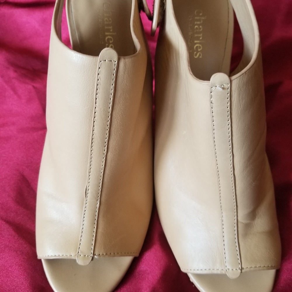 Charles David Tan Sling Back Peep Toe Heels